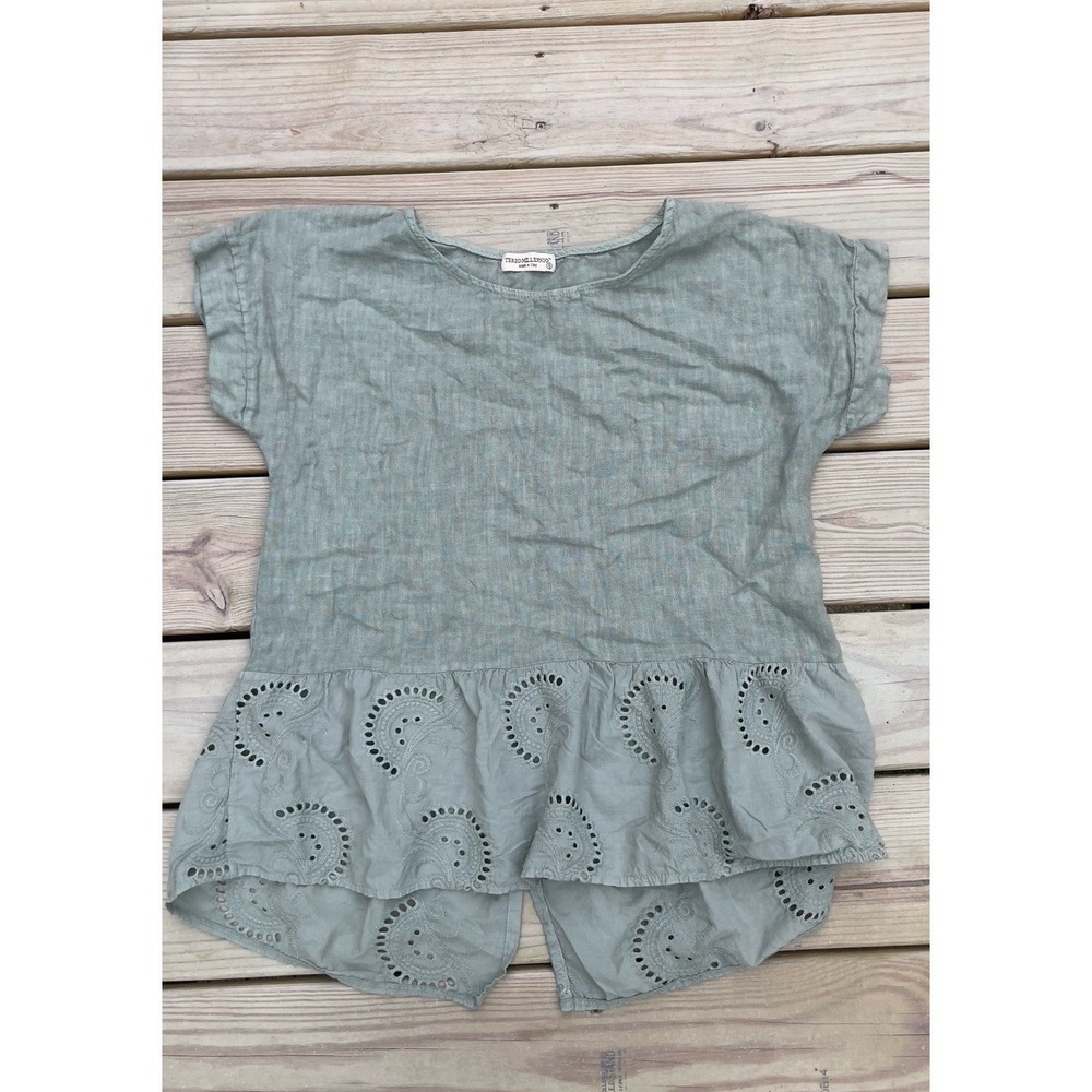 Terzo Millennio Sage Eyelet-trim 100% Linen Top Made in Italy Size Small Box Fit